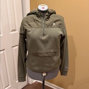Champion Khaki Green Half-Zip Hoodie
